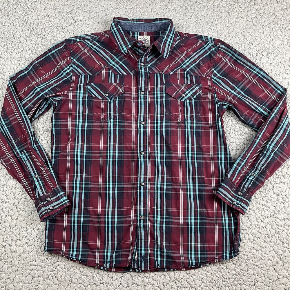Moonshine by Brad Paisley Pearl Snap Shirt Mens Medium Red Plaid Western